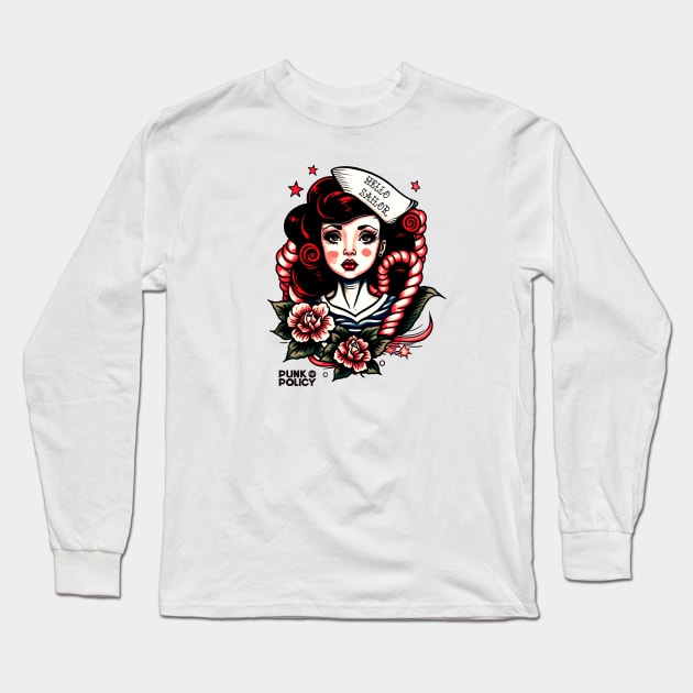 Vintage sailor tattoo style design Long Sleeve T-Shirt by PunkPolicy